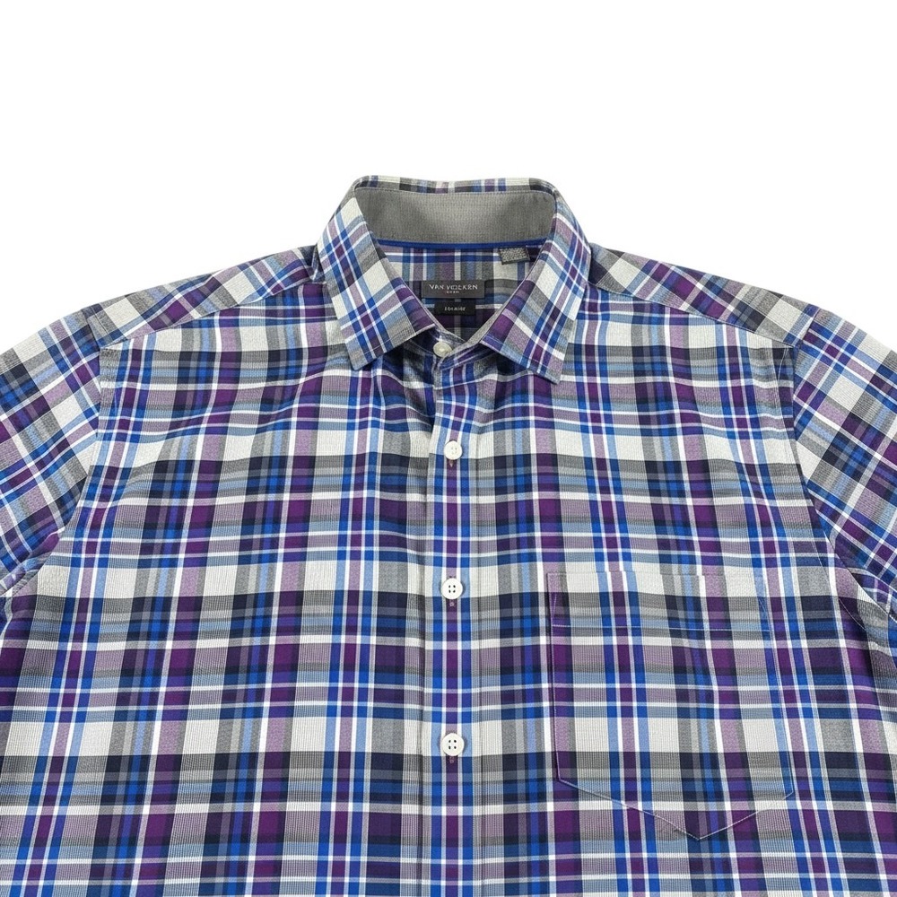 Van Heusen Flex Plaid Button Down Shirt L/G 16–16.5 Blue Purple Long Sleeve